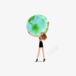 女生抱着地球素材