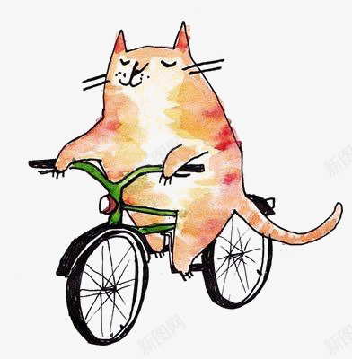 骑自行车的猫png免抠素材_新图网 https://ixintu.com 卡通 手绘 拟人 插画 猫咪 自行车