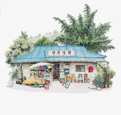 蓝色小店背景韩国小店高清图片