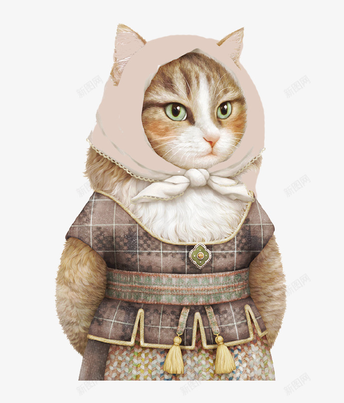 中世纪妇女服装png免抠素材_新图网 https://ixintu.com 中世纪妇女 头巾 小猫 服装