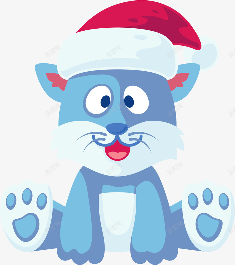 卡通蓝猫png免抠素材_新图网 https://ixintu.com 创意卡通插画 可爱小猫 圣诞节装饰 坐着抬起一只爪子的 小猫PNG 抬脚的小猫 蓝猫