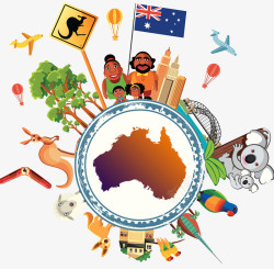 地图澳大利亚澳洲旅游动物插画高清图片