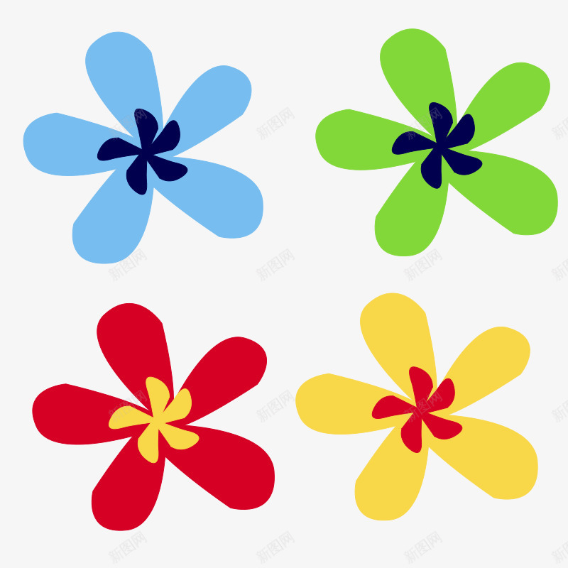 四朵小花psd免抠素材_新图网 https://ixintu.com 四种颜色的花 小花 彩色的花 花