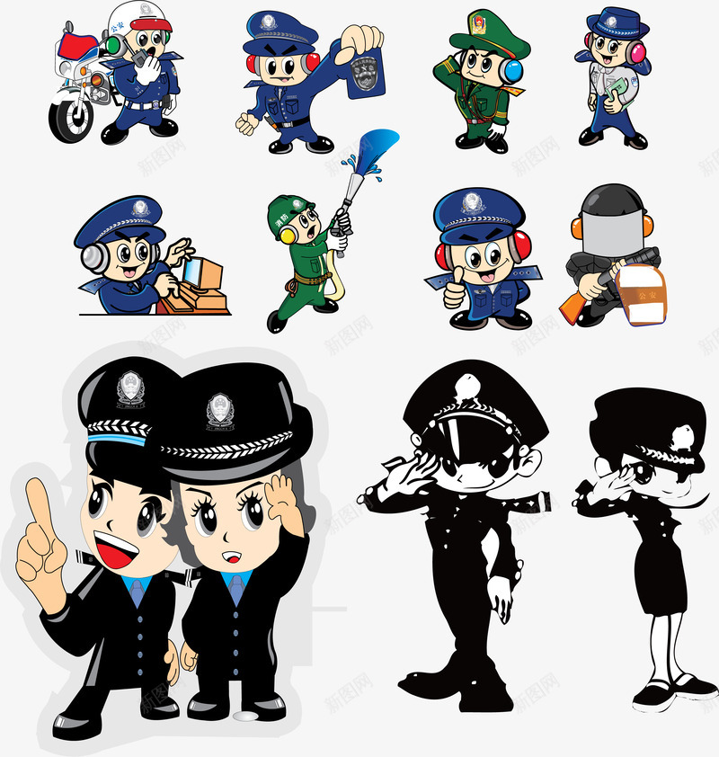 卡通警察合集矢量图ai免抠素材_新图网 https://ixintu.com 卡通 卡通消防员救援 可爱 巡警 消防员 矢量图 警察