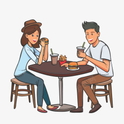 七夕节约会创意室外餐厅吃快餐的男女矢量图高清图片
