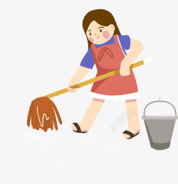 打扫卫生插画五一劳动节劳动者打扫卫生的小女高清图片