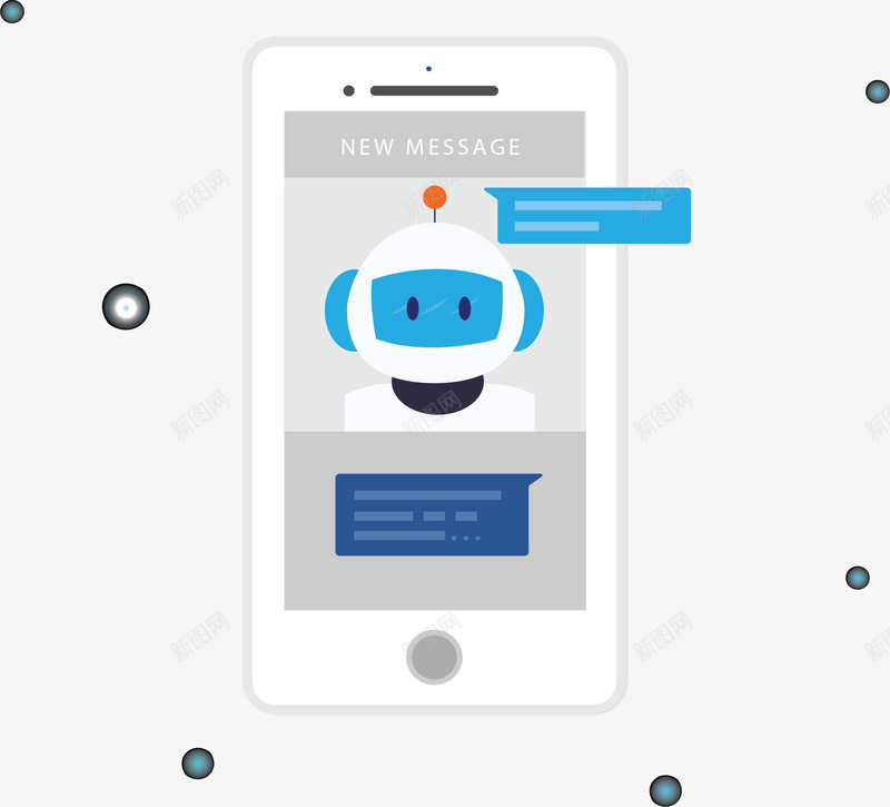 白色手机聊天机器人矢量图ai免抠素材_新图网 https://ixintu.com 人工智能 手机 手机聊天 机器人 白色手机 矢量png 高科技 矢量图