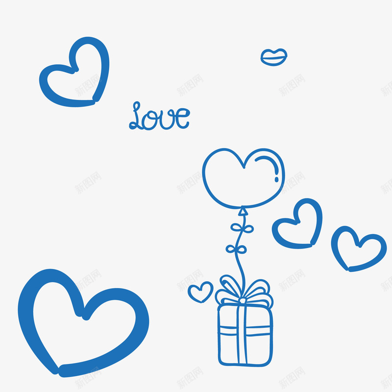 LOVEpng免抠素材_新图网 https://ixintu.com 情人节蓝色字体元素 手绘字体 气球 爱心礼物 艺术字