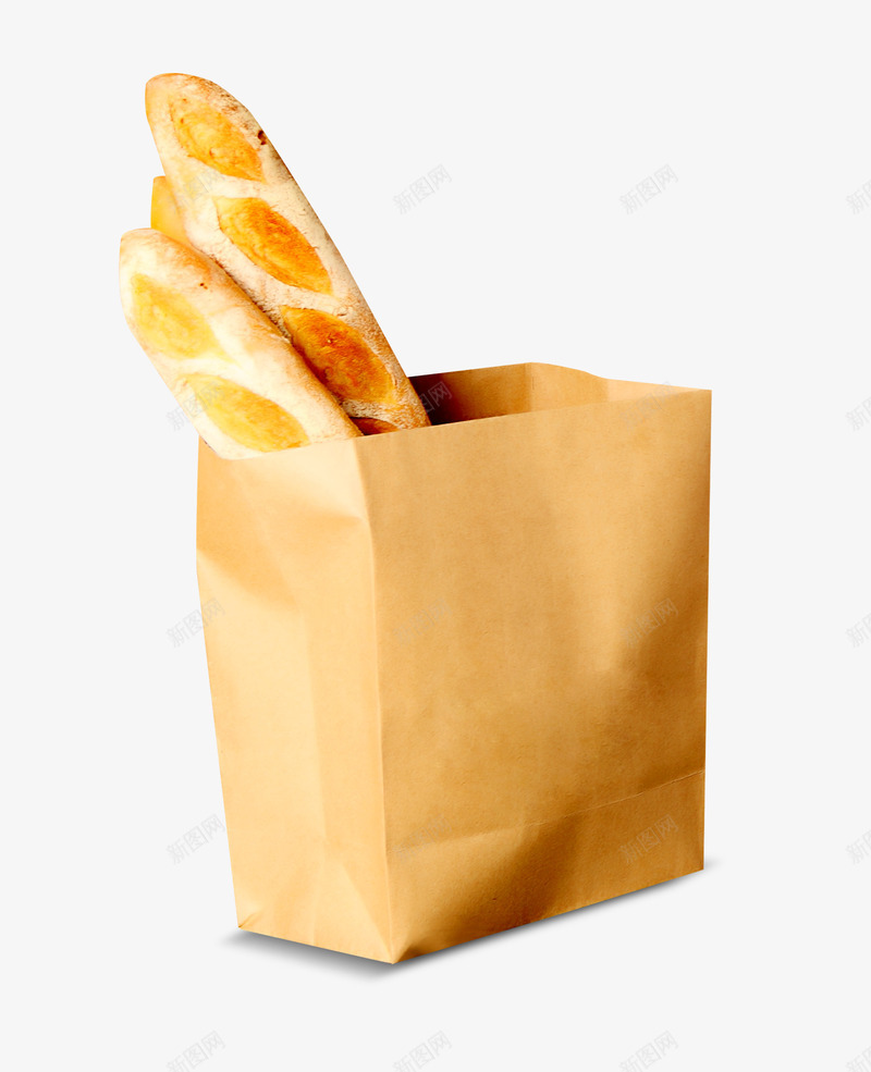 面包png免抠素材_新图网 https://ixintu.com 早餐 法棍 牛皮纸袋 面包