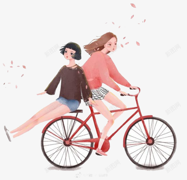 卡通女孩png免抠素材_新图网 https://ixintu.com 卡通 女孩 彩色 手绘 水彩 自行车 装饰 闺蜜 骑车