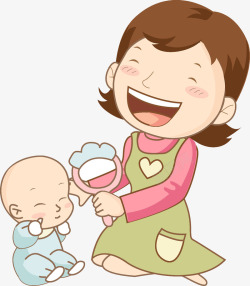 婴儿脸大笑的妈妈高清图片