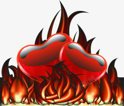 卡通红色火焰中的爱心海报背景七夕情人节素材