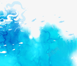 浮世绘海洋纹理蓝色创意渐变海洋生物元素高清图片