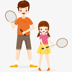 女儿和爸爸父女打羽毛球插画矢量图高清图片