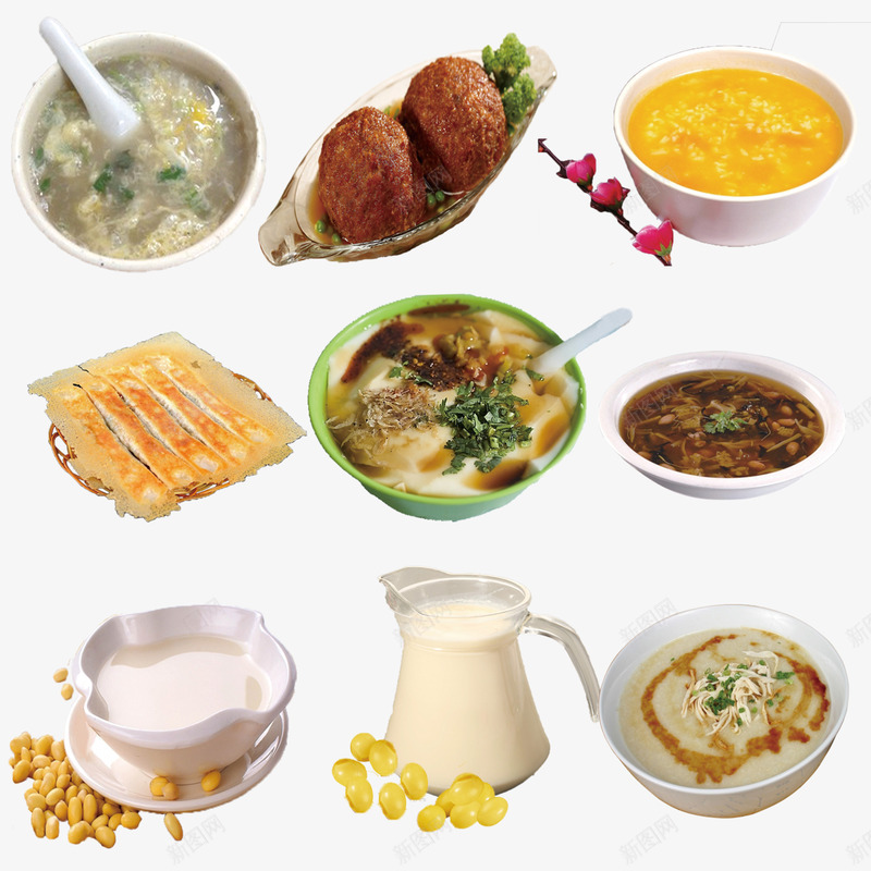 小吃美食合集png免抠素材_新图网 https://ixintu.com 奶制品 小吃拼盘 汤 豆奶 饼 鸡蛋