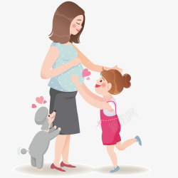 影楼温馨粉色怀孕妈妈和女儿亲子插画矢量图高清图片