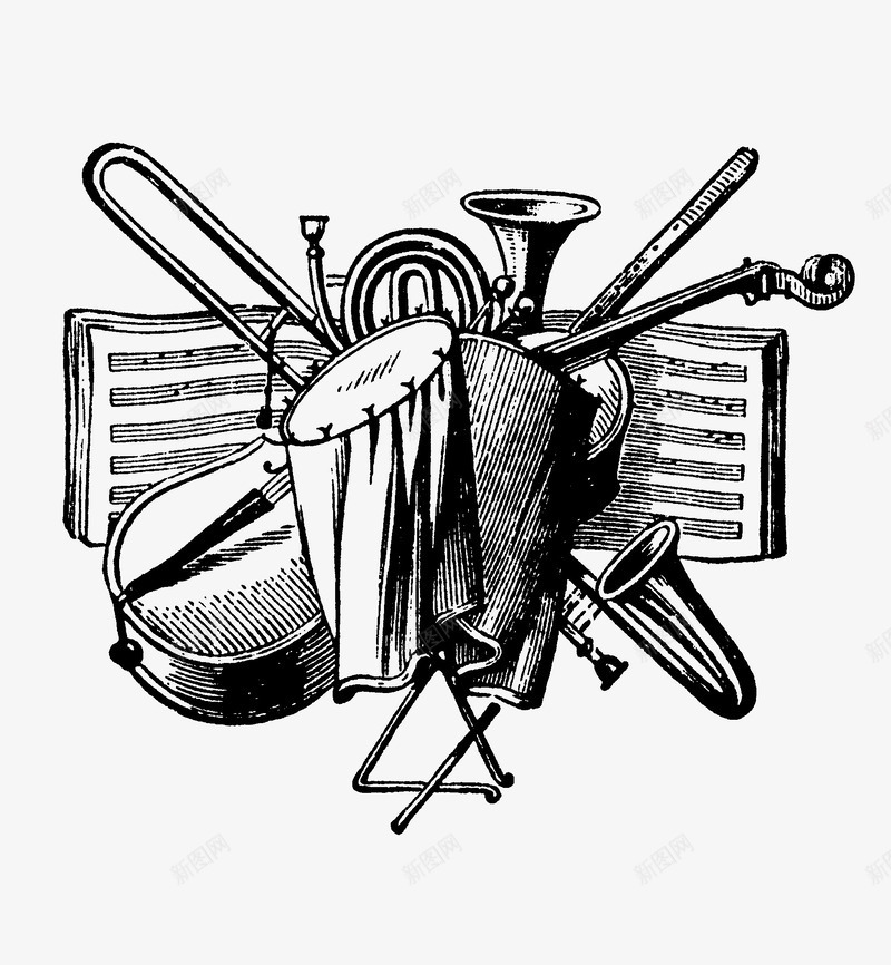 西洋乐器png免抠素材_新图网 https://ixintu.com 乐器集合 插画 木管乐器 西洋乐器 铜管乐器 音号