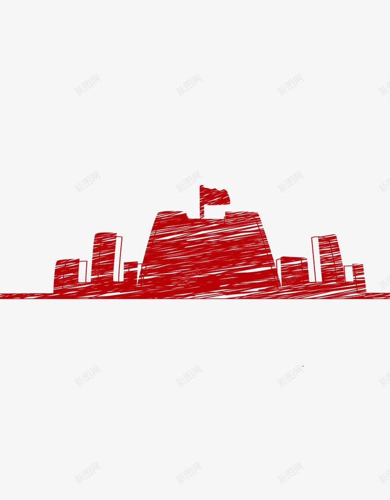 手绘城市png免抠素材_新图网 https://ixintu.com 城市 学校 建筑 手绘 红色