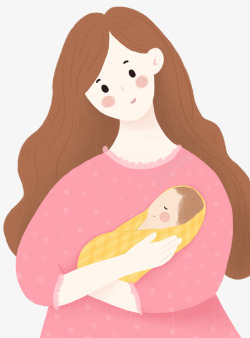 母亲亲吻婴儿插画手绘人物插图母亲节亲子插画高清图片