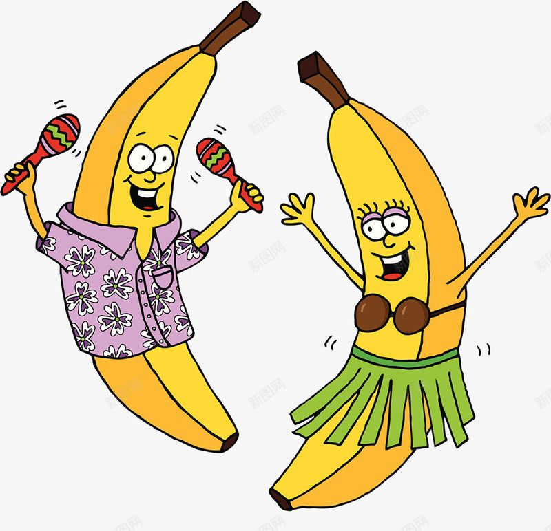夏威夷度假插画png免抠素材_新图网 https://ixintu.com 夏威夷度假 插画 舞蹈 草裙 香蕉