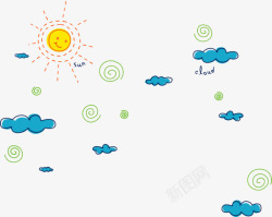 天空朦胧插画太阳云朵天空卡通高清图片