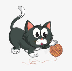 毛线卡通画玩线团的小黑猫高清图片