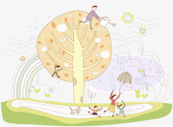 小猫雨伞手绘温馨图案高清图片