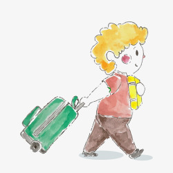 拖着行李箱的儿童人物矢量图素材