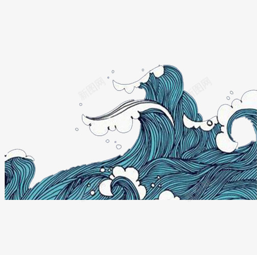手绘海浪插画png免抠素材_新图网 https://ixintu.com 波浪 海浪形状 线条 绘图 蓝绿色