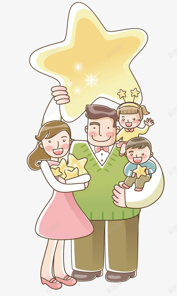 一家人摘星星png免抠素材_新图网 https://ixintu.com 创意 家人 家庭 手绘 插画 星星