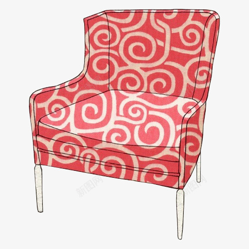 红色带花纹沙发图标png_新图网 https://ixintu.com 卡通椅 图标 家具 彩色花纹 椅子 沙发 软座 高脚沙发