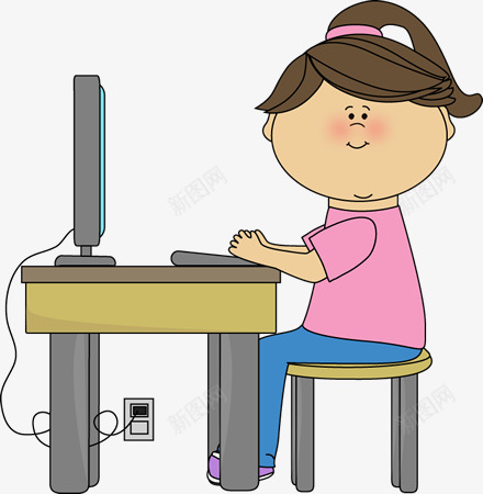 玩电脑的女生png免抠素材_新图网 https://ixintu.com 卡通 女生 手绘 电脑