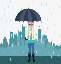 雨中打伞站在雨中的女孩矢量图高清图片