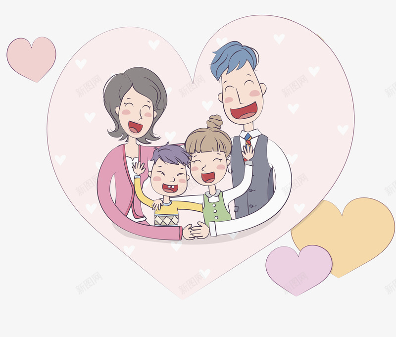 拥抱的一家人png免抠素材_新图网 https://ixintu.com 一家人 卡通 家庭 手绘 拥抱 水彩 爱心 粉色