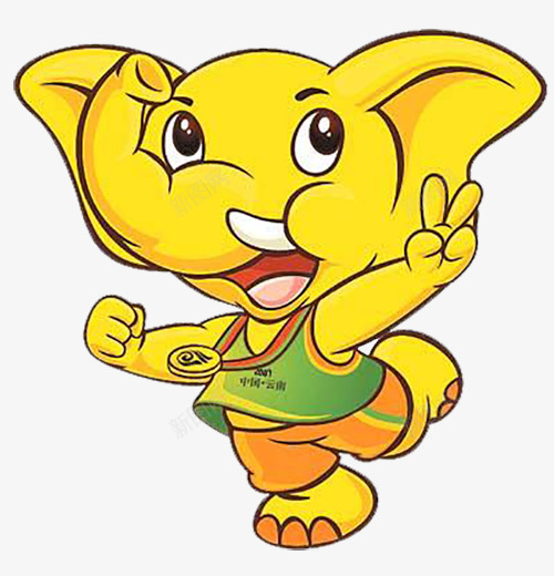 黄颜色的大象png免抠素材_新图网 https://ixintu.com 卡通芭蕉叶 得金牌的大象 绿色的背心 金色的大象