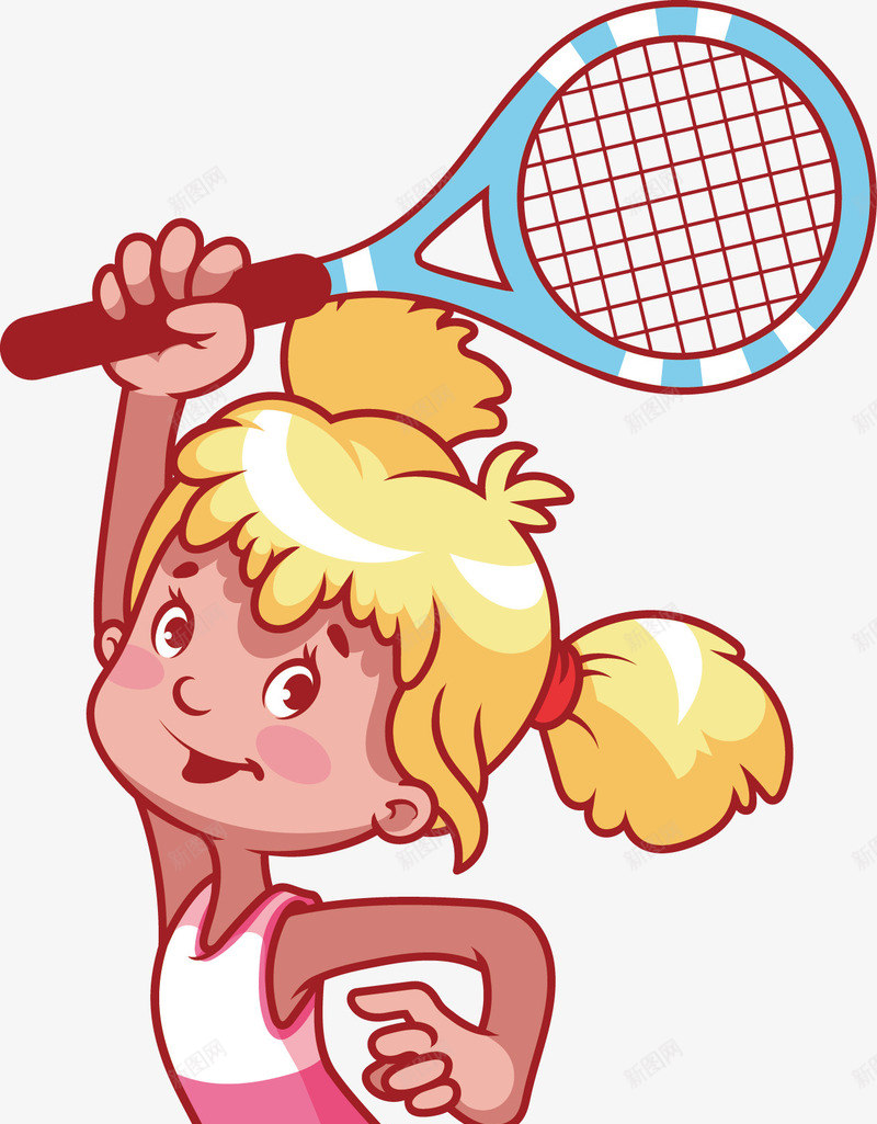 打网球的小女生png免抠素材_新图网 https://ixintu.com 卡通人物 竞技 网球 运动