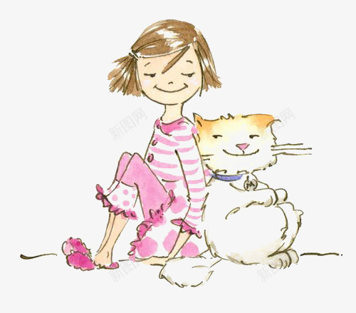涂鸦小女孩png免抠素材_新图网 https://ixintu.com 小女孩 小孩 涂鸦 猫咪 线条