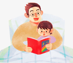 读书亲子手绘亲子插画父亲节给孩子读书的高清图片