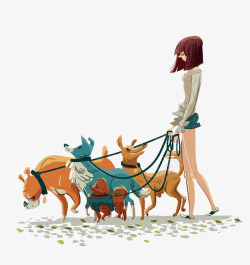女生遛狗遛狗高清图片