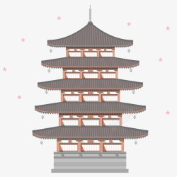 日本庙宇手绘插画素材