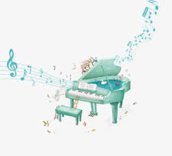水彩凳子水彩音乐钢琴插画高清图片