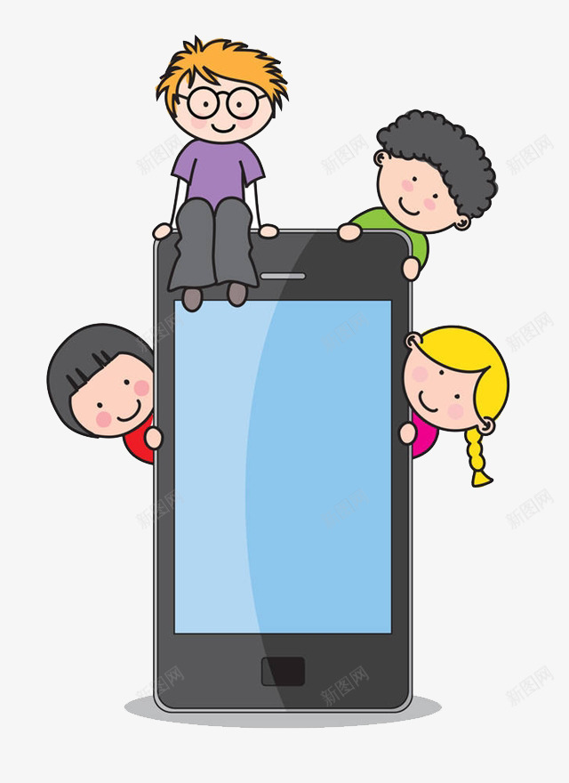 四个小孩png免抠素材_新图网 https://ixintu.com 卡通手绘 小孩子 拿手机的卡通人 生活 电子科技 装饰