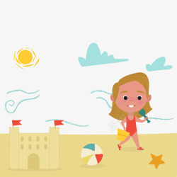 海边城堡创意儿童节海边女孩高清图片