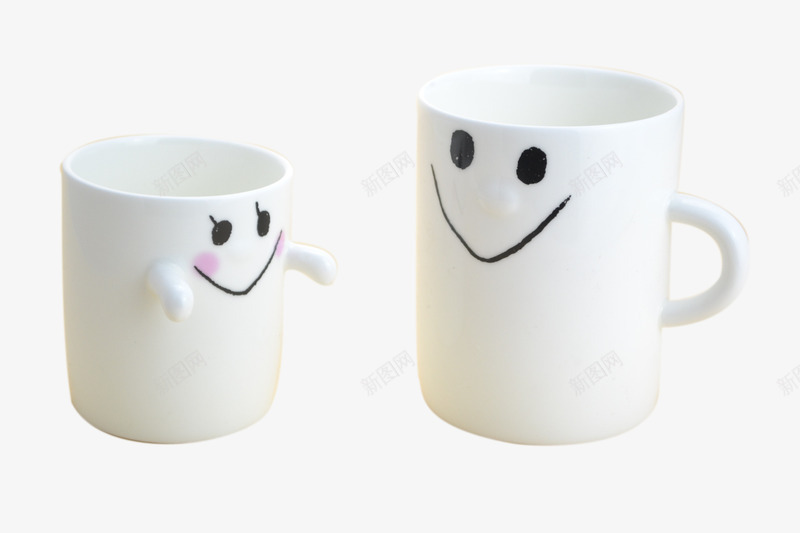 两个笑脸陶瓷杯子png免抠素材_新图网 https://ixintu.com 两个 杯子 白色 笑脸 陶瓷