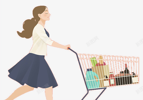 购物女人png免抠素材_新图网 https://ixintu.com 卡通女人 插画 日用百货 购物 超市购物车