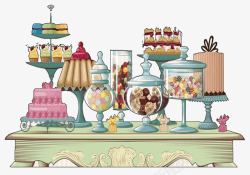 多个蛋糕架卡通糖果婚礼甜品台高清图片