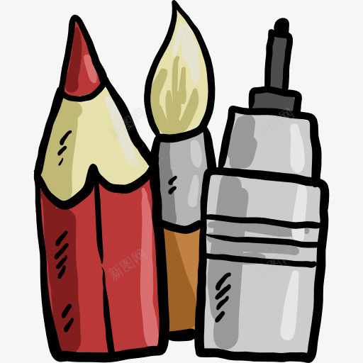 学校物质图标png_新图网 https://ixintu.com 书写工具 学校材料 教育 油漆刷 笔 编辑工具 铅笔