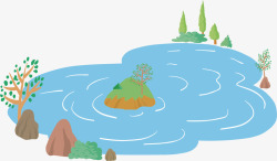 绿色湖水水彩蓝色湖水矢量图高清图片