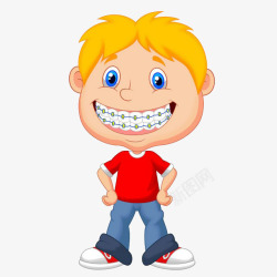 戴眼罩的男孩卡通戴牙套的小男孩微笑插画高清图片