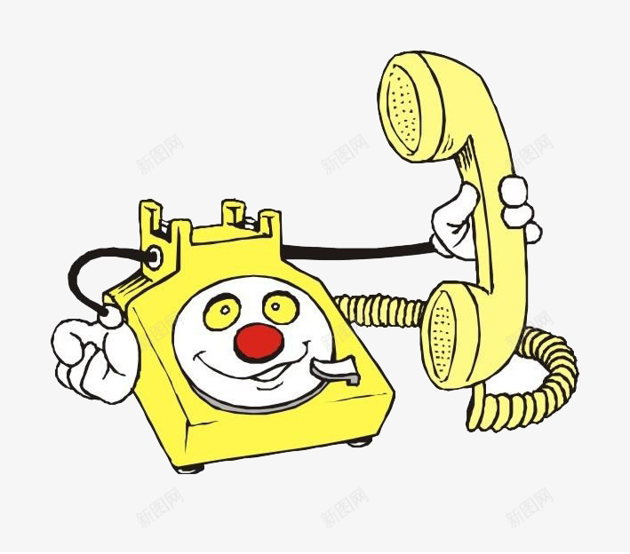 黄色卡通电话机png免抠素材_新图网 https://ixintu.com 打电话 拨打电话 热线电话 笑脸座机 黄色座机